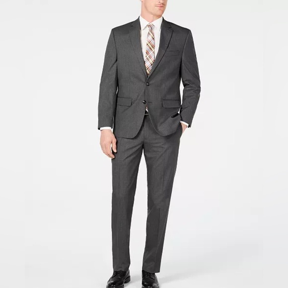 Club Room Classic-Fit Stretch two buttons Suits in black/white micro plaid 42L
